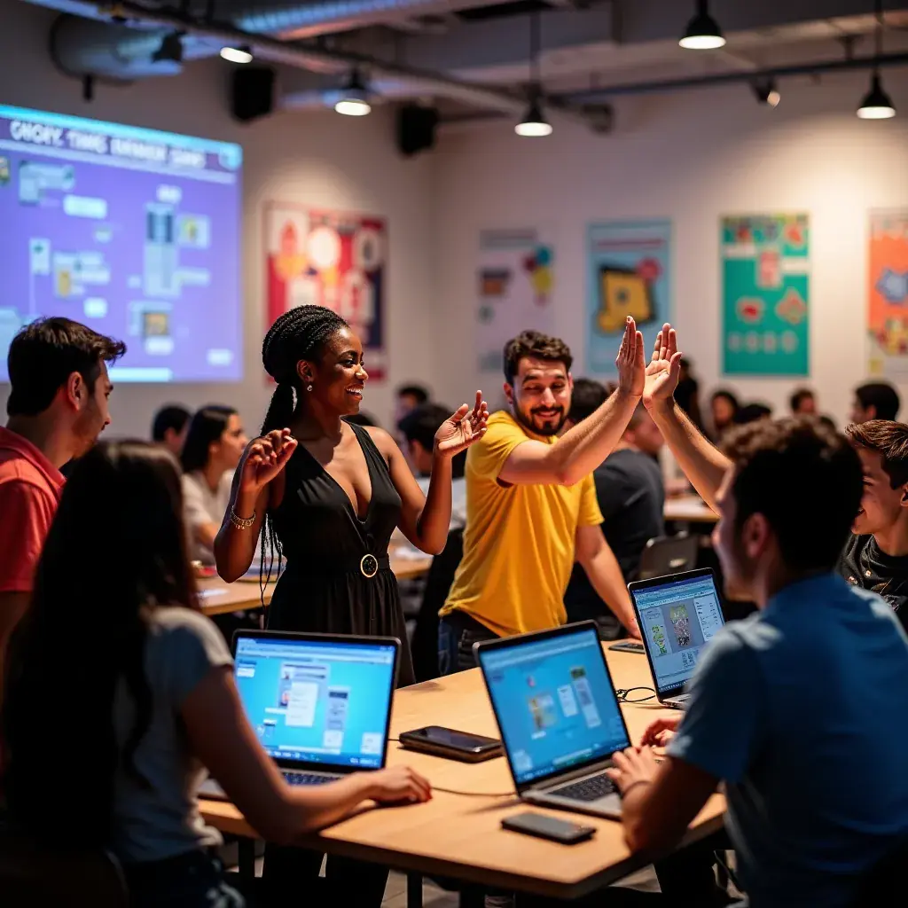 A dynamic scene from the game where players navigate through a labyrinthine puzzle filled with clues.